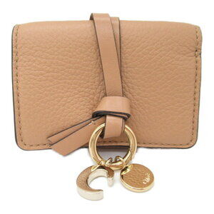 Chloe Double Hook Tri Fold Wallet Leather Brown Tan